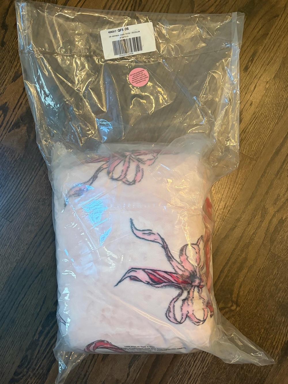 Victoria's Secret Pink Candy Cane Holiday Blanket with Pink Tote - Picture 3 of 7